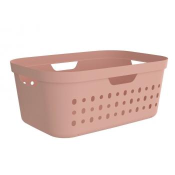 Koš na prádlo nízký plastový s otvory, růžový, 39 L, 57x39x23 cm