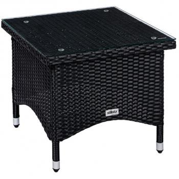 Malý venkovní stolek 50x50 cm umělý ratan + sklo, černý, na terasu / balkon / zahradu