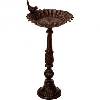 Dekorační pítko pro ptáky / ptačí koupel, kov (litina), antická hnědá, 50 cm