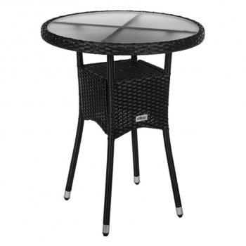 Kulatý venkovní ratanový stolek na balkon malý černý, průměr 60 cm