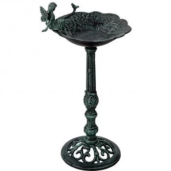 Ptačí koupel / napajedlo pro ptáky dekorativní kovové v historickém designu, antická zelená, 33 cm