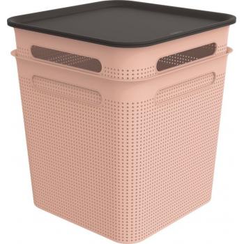 2x růžový úložný box s víkem děrovaný do domácnosti / kanceláře, 18 L