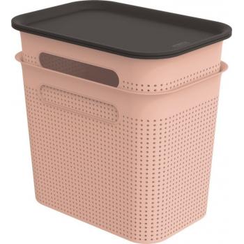 2x růžový úložný box s víkem děrovaný do domácnosti / kanceláře, 7 L