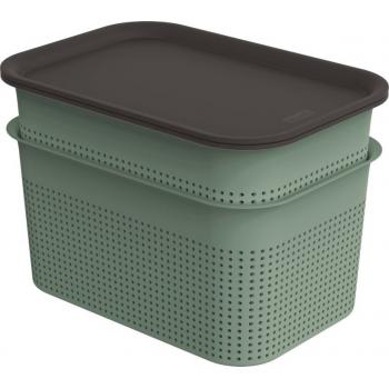 2x úložný plastový box s víkem děrovaný zelená / antracit, 4,5 L