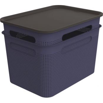 2x velký úložný plastový box s víkem děrovaný, modrá / antracit, 16 L