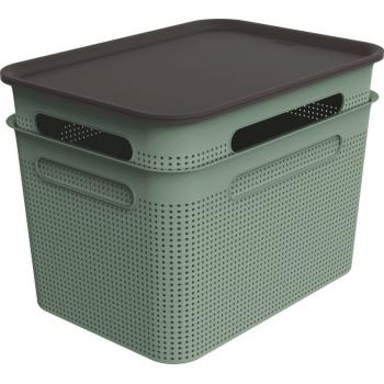2x velký úložný plastový box s víkem děrovaný, zelená / antracit, 16 L