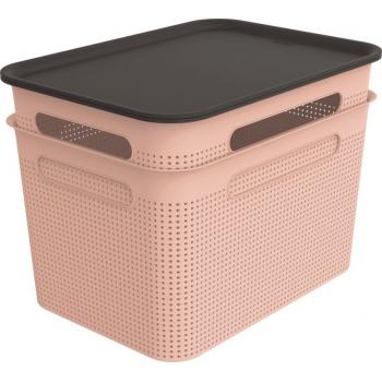 2x velký úložný plastový box s víkem děrovaný, růžová / antracit, 16 L