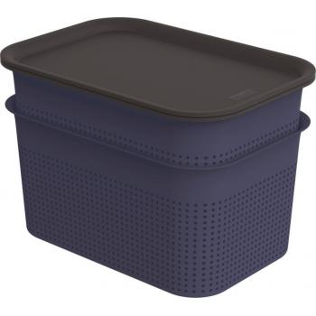 2x úložný plastový box s víkem děrovaný modrá / antracit, 4,5 L