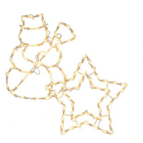 Vánoční svítící dekorace do okna na baterie sněhulák + hvězda, teple bílá, led, 40+42 cm