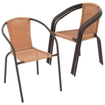 4x bistro židle stohovatelná kov + výplet umělý ratan, hnědá / světle hnědá