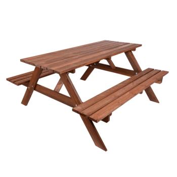 Venkovní dřevěný nábytek set stůl + lavice 180 cm, mořeno kaštan tmavě hnědý