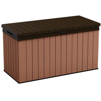 Extra velký venkovní úložný box na nářadí dřevoplast evotech, hnědý, 570 L