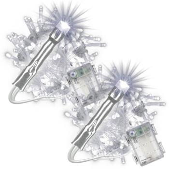 2x světelný led řetěz s časovačem 10m venkovní + vnitřní na baterie, studeně bílý