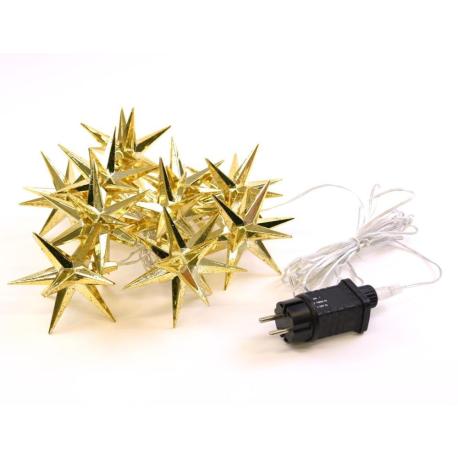 Vánoční svítící řetěz zlaté hvězdy venkovní + vnitřní s časovače, do zásuvky, 1,35 m