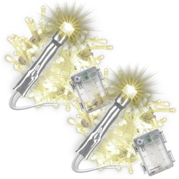 2x světelný řetěz na baterie s časovačem venkovní + vnitřní 10 m, průhledný kabel