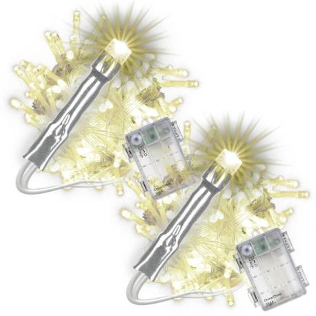 2x světelný řetěz na baterie s časovačem venkovní + vnitřní 10 m, průhledný kabel