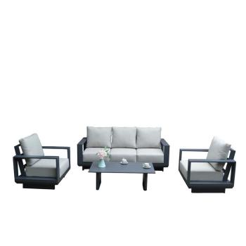 Kvalitní hliníkový zahradní nábytek set pohovka + 2 křesla + stolek, šedý