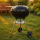 Venkovní gril na dřevěné uhlí kulatý s víkem a teploměrem, pojízdný, černý, rošt 41,5 cm