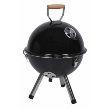 Kulatý kotlíkový přenosný malý gril na dřevěné uhlí s poklopem černý, Ø 30 cm