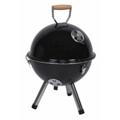 Kulatý kotlíkový přenosný malý gril na dřevěné uhlí s poklopem černý, Ø 30 cm