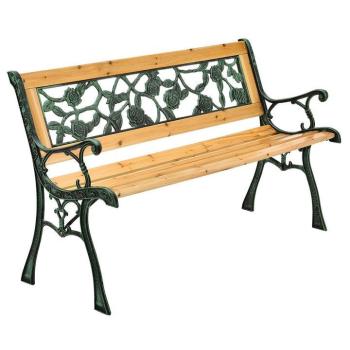 Malá zahradní lavička v romantickém stylu s ozdobnými prvky růže 122 cm, litina + dřevo