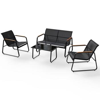 Venkovní relaxační posezení na terasu / zahradu / balkon pro 4 osoby, antracit + vzhled dřeva