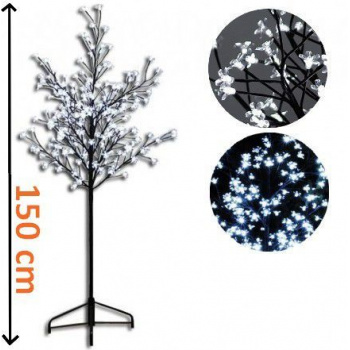 Velký dekorativní umělý strom se svítícími kvítky, venkovní / vnitřní, 200 LED, 1,5 m
