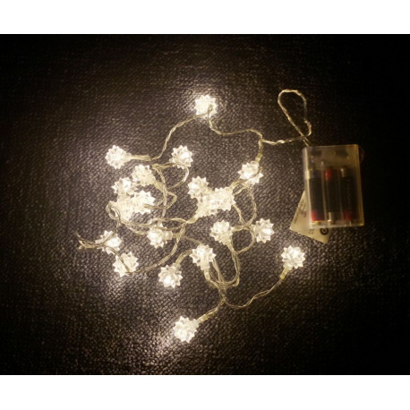 Dekorativní světelný řetěz - imitace sněhových vloček, vnitřní - IP20, na baterie, 1,7 m