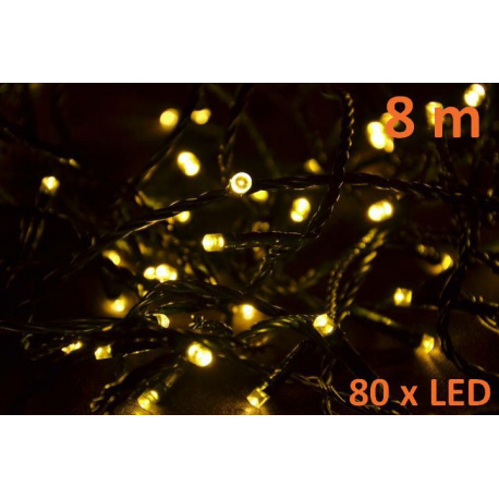 Světelný řetěz na vánoční stromek teple bílý, venkovní / vnitřní, 8 m