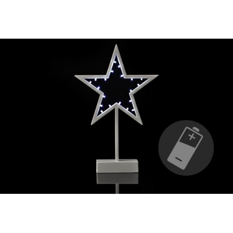 Vánoční osvětlená hvězda na baterie, se stojánkem, LED diody, světle šedá, 38 cm