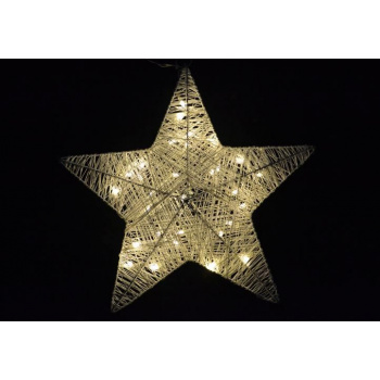 Okrasná svítící vánoční hvězda do bytu, z provázku, na baterie, bílá, 35 cm