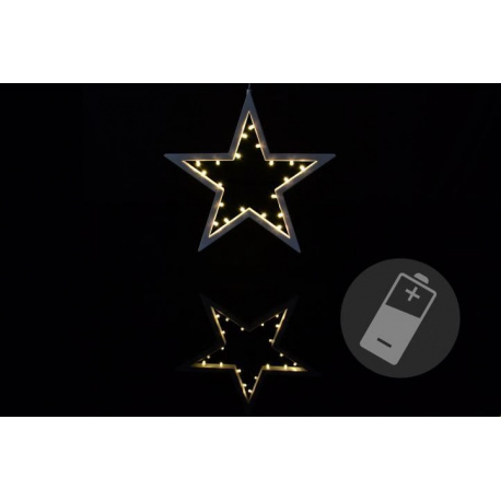 Svítící vánoční hvězda do okna, na baterie, vnitřní, teple bílá, 25,5 cm