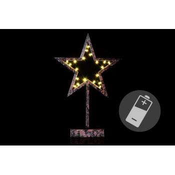 Ozdobná svítící hvězda do interiéru, na baterie, bronz design, 39 cm