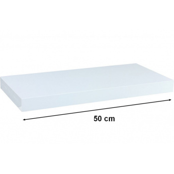 Nástěnná jednoduchá polička, lesklá bílá, 50 cm