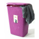 Prádelní koš s víkem plastový, 55 L, ratanový vzhled, fialový, 60 cm