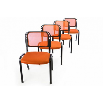 4 kancelářské kovové židle, polstrovaný sedák, stohovatelné, oranžová