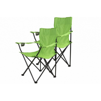 2x skládací kempovací židlička s područkami, držáky nápojů, světle zelená