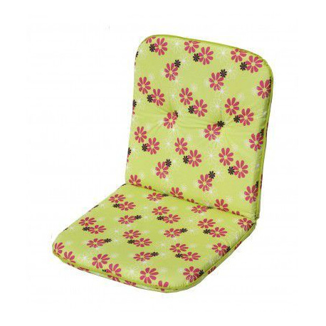 Měkký polstr pro zahradní židle, nízké opěradlo, zelená + potisk květů