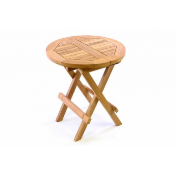 Malý zahradní odkládací stolek, teakové dřevo, skládací, průměr 40 cm