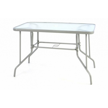 Levný kovový stůl se skleněnou deskou, venkovní / vnitřní, šedý, 110x60 cm