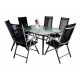 Kovová zahradní jídelní sestava, obdélníkový stůl + 6 židlí, šedá / černá