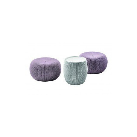 Designový set 2 taburetů se stolkem, pletený vzor, fialová / šedá