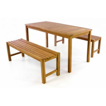 Pivní set stolu a 2 lavic z týkového dřeva,  150 cm