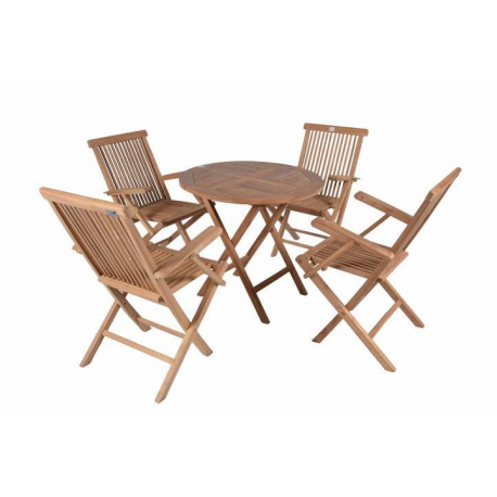 Dřevěný nábytek pro 4 osoby s menším stolkem, balkon / terasa