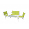 Zahradní sestava kovového nábytku, stolek se skleněnou deskou, bílá / zelená