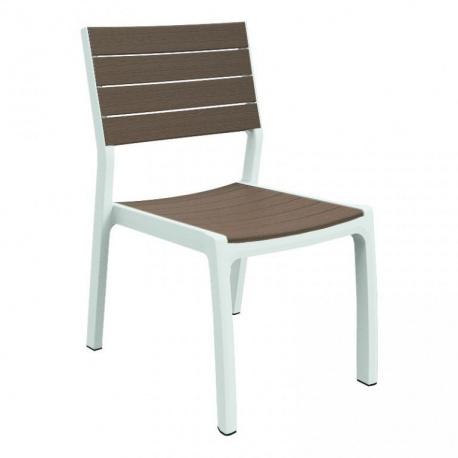 Moderní plastová zahradní židle bez područek, bílá / hnědá (imitace dřeva)