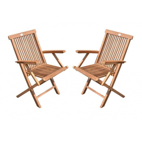 2x venkovní skládací dřevěná židle, s područkami, tvrdé týkové dřevo