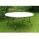Větší skládací zahradní stůl s kovovým rámem, horní deska plast, bílý, průměr 160 cm