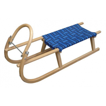 Dětské dřevěné sáně s textilním sedadlem, nosnost 90 kg, modré