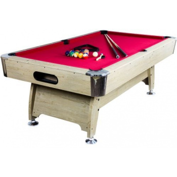 Kulečník / billiard 7 FT včetně tág a příslušenství, světlé dřevo / červená, 114 kg
